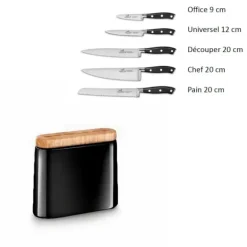 Bloc Couteau Noir Manille avec 5 Couteaux de Cuisine Ysis Sabatier