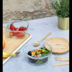 Boîte de Conservation en Verre et Bambou Rond 620 ml Pebbly