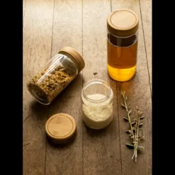 Boîte de Conservation en Verre et Bambou Rond 850 ml Pebbly