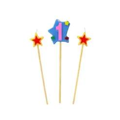 Bougie Chiffre 1 avec 2 bougies étoiles Gatodéco