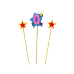 Bougie Chiffre 0 avec 2 bougies étoiles Gatodéco