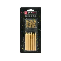 Bougies Dorées (x12) avec bobèches Gatodéco