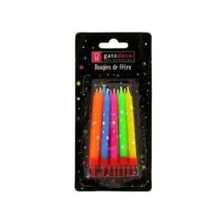 Bougies Multicolores à Etoiles Blanches (x10) Gatodéco