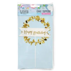 Cake Topper Happy Birthday Couronne Dorée Patisdécor