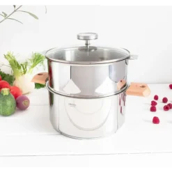 Casserole et Cuit Vapeur Inox Ø 24 cm Anses Hêtre Biome Cristel
