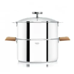 Casserole et Cuit Vapeur Inox Ø 24 cm Anses Hêtre Biome Cristel