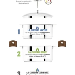 Casserole et Cuit Vapeur Inox Ø 24 cm Anses Hêtre Biome Cristel