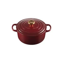 Cocotte en Fonte Ronde 24 cm Garnet Bouton Doré Le Creuset Signature