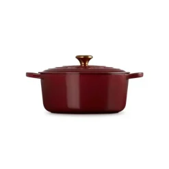 Cocotte en Fonte Ronde 28 cm Garnet Bouton Doré Le Creuset Signature