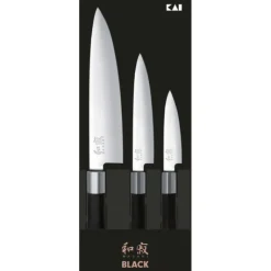 Coffret 3 Couteaux Japonais Universel 10 cm Universel 15 cm et Chef 20 cm Wasabi Black Kai
