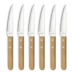 Coffret 6 Couteaux Steak Pizza Bois 21,5 cm Amefa