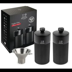 Coffret 2 Moulins Manuels Sel & Poivre Noir Mat 12 cm + Entonnoir Peugeot
