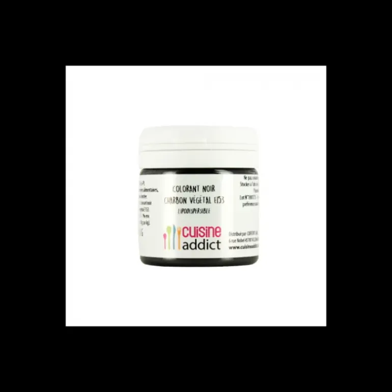 Colorant alimentaire Noir Charbon Végétal E153 20g Poudre Lipodispersible Cuisineaddict