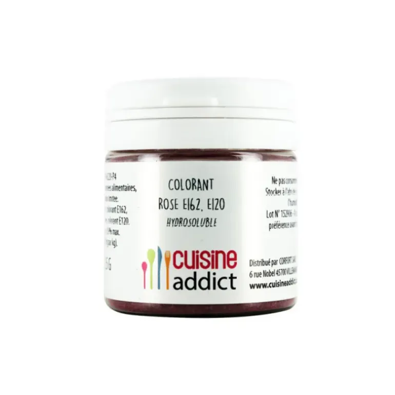 Colorant alimentaire Rose E162/E120 Poudre Hydrosoluble 25 g Cuisineaddict