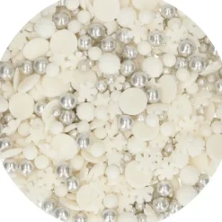 Décoration en Sucre Mélange Hiver Blanc et Argenté 50 g Funcakes