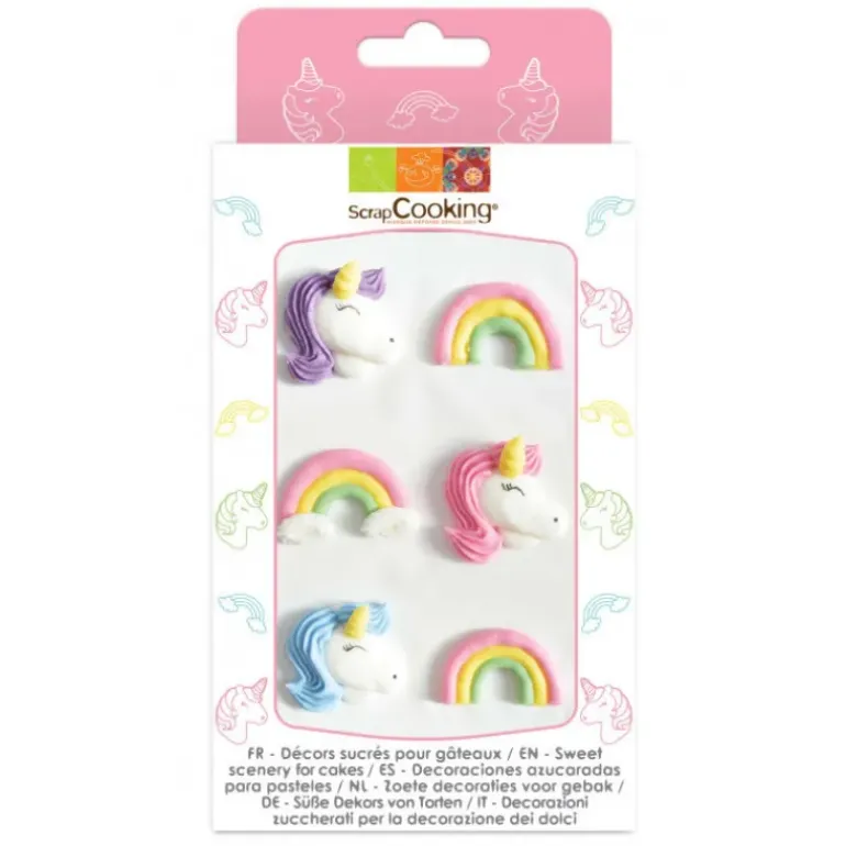 Décors en Sucre Licorne et Arc en Ciel x6 Scrapcooking