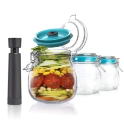 Kit de Mise Sous-Vide 3 Bocaux Kilner 0,5 L avec Couvercles et Pompe Airtender