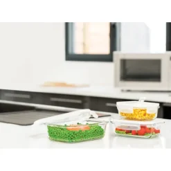 Lot 3 Boîtes de Conservation en Verre Rectangle Pebbly
