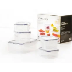 Lot de 5 Boîtes de Conservation Plastique 350 ml - 470 ml - 1 L Lock and Lock