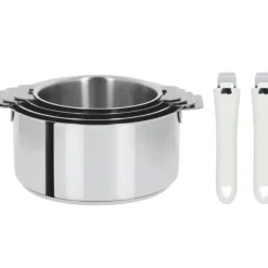 Lot de 4 Casseroles inox avec 2 Poignées Blanches Mutine Amovibles Cristel