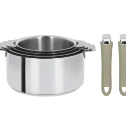 Lot de 4 Casseroles inox avec 2 Poignées Taupe Mutine Amovibles Cristel