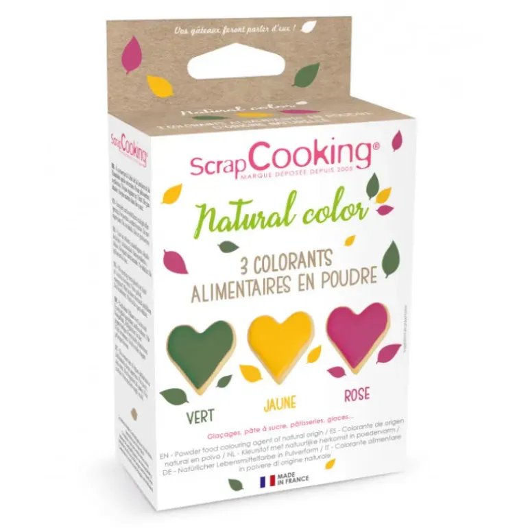 Lot de 3 Colorants en Poudre Alimentaire Rose/Vert/Jaune Scrapcooking
