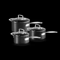 Set 3 Pièces Casseroles Les Forgées avec Couvercle en Verre Le Creuset